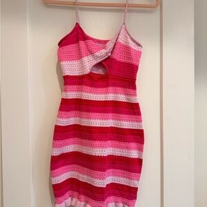 Pink & Red Striped Knit Bodycon Dress